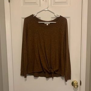 Nine Britton Front Tie Brushed Knit Brown Top